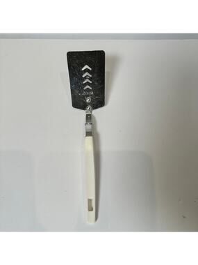 Vintage Androck Made in USA Stainless Steel Spatula Angled White Plastic Handle
